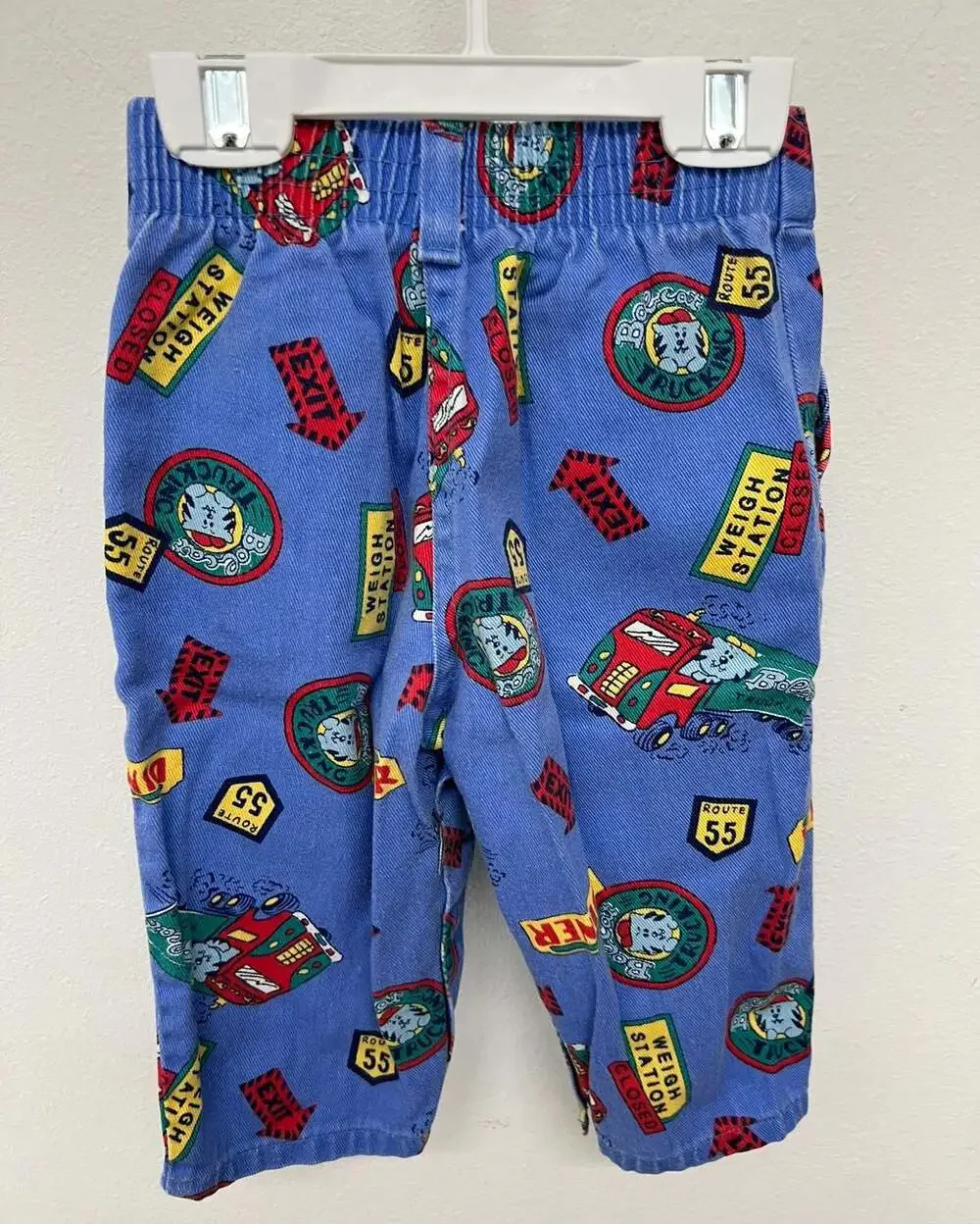 Vintage OshKosh B'Gosh Blue Truck Route 55 Weigh Station Print Corduroy Pants